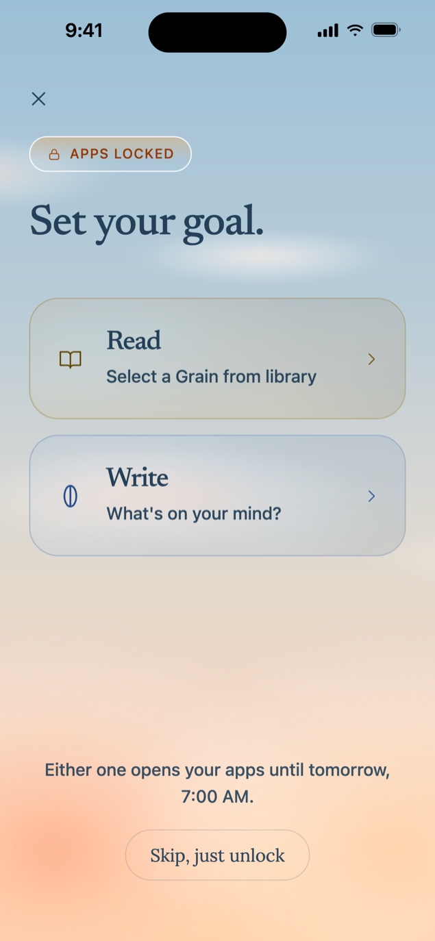 Grainlock: set your goal by reading or writing one
